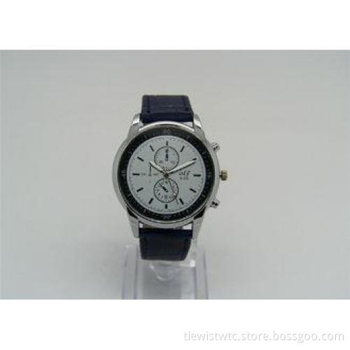 Leather strap Alloy quartz wrist watch round alloy case 2 -